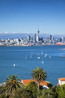 Waitemata Harbour Prints: View of Auckland skyline from Devonport, Auckland, North Island, New Zealand