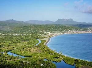 View over Bahia de Miel towards city and El Yunque Mountain, Baracoa, Guantanamo Province