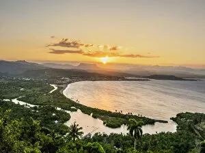 Images Dated 16th January 2020: View over Bahia de Miel towards city and El Yunque Mountain at sunset, Baracoa