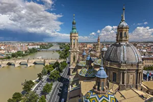 Top view of Basilica de Nuestra Senora del Pilar church and city skyline, Zaragoza Top view of Basilica de Nuestra Senora del Pilar church and city skyline, Zaragoza