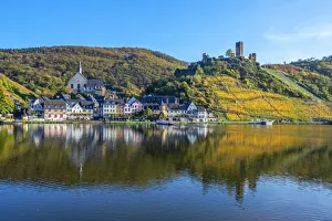 Monastry Prints: View on Beilstein with castle ruin Metternich, Mosel valley, Rhineland-Palatinate