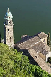 Ceresio Prints: View of the bell tower and church of Santa Maria del Sasso church from the trail to