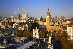 View over Big Ben & London Eye, London, England