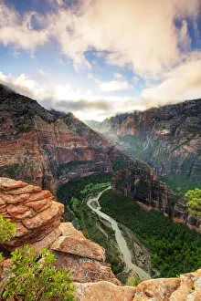 Virgin River Prints: View of Big Bend and the Virgin river from Angels landing, tah, USA