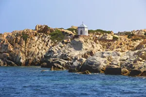 La Maddalena Prints: View from the boat on the Cappella della Madonnetta in Cala Carlotto, La Maddalena island