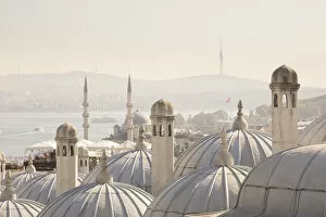 Turkish Collection: View across the Bosphorus from the Suleymaniye Mosque & Bosphorus, Istanbul, Turkey