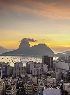 View over Botafogo towards the Sugarloaf Mountain at dawn, Rio de Janeiro, Brazil