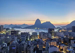 Daybreak Gallery: View over Botafogo towards the Sugarloaf Mountain at dawn, Rio de Janeiro, Brazil