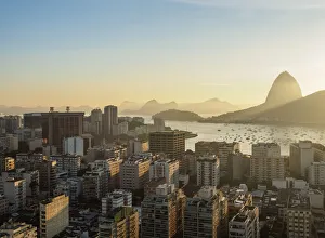 View over Botafogo towards the Sugarloaf Mountain at sunrise, Rio de Janeiro, Brazil