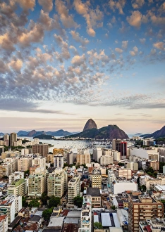 View over Botafogo towards the Sugarloaf Mountain at sunset, Rio de Janeiro, Brazil