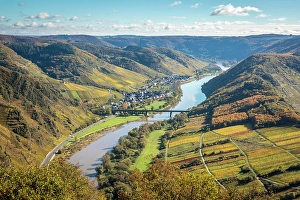 Wine Growing Region Prints: View from the Bremm summit cross to the Moselle and the town of Ediger-Eller