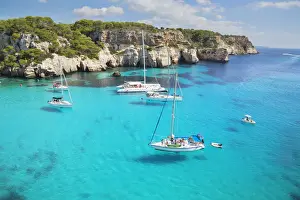 Transparent Prints: View of Cala Macarella and sailboats, Menorca; Balearic Islands; Spain; Europe