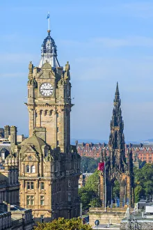 View from Calton Hill on Balmoral Hotel and Walter Scott Monument, Edinburgh, Scotland View from Calton Hill on Balmoral Hotel and Walter Scott Monument, Edinburgh, Scotland