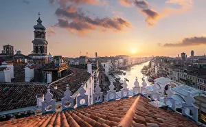 Canals Prints: The view of Canal Grande and Rialto bridge from Fondaco dei Tedeschi, during sunset