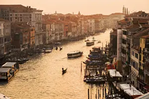 Gondola Prints: The view on Canal Grande and Rialto Bridge from Panoramic Terrace of Fondaco dei Tedeschi