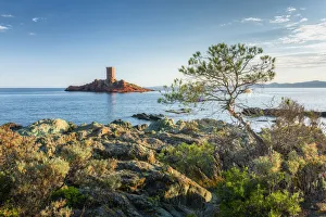 View from Cap du Dramont to the Ile d'Or near Saint Raphael, Corniche de l'Esterel, Var Department, Provence-Alpes-Cote d'Azur, Cote d'Azur, French Riviera, Southern France, France