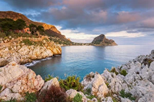 Mediterranean Collection: view of Cape Zafferano at sunrise Europe, Sicily region, Italy, Palermo district