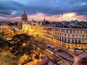 Habana Prints: View over Capitolio and Paseo de Marti de la Habana, Havana Cuba, Havana, Cuba