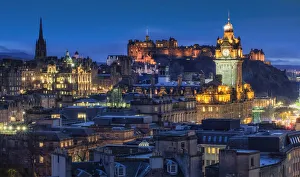 Lookout Prints: View from Carlton Hill on Edinburgh Old Town in the evening, City of Edinburgh, Scotland