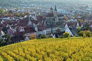 View from the castle towards the old town with Parish Church of St. Dionys, Esslingen am Neckar, Baden Wurttemberg