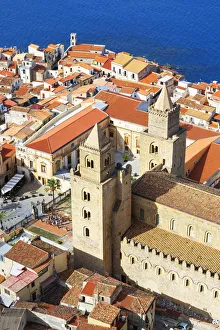 Top view of Cefalu, Cefalu, Sicily, Italy, Europe