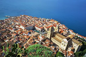 Top view of Cefalu, Cefalu, Sicily, Italy, Europe