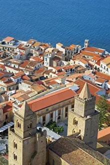 Top view of Cefalu, Cefalu, Sicily, Italy, Europe
