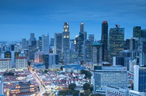 View of Chinatown and business district skyscrapers, Singapore
