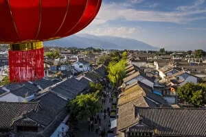 View of Chinese traditional tiled roofs in Dali, Yunnan Province, China, Asia, Asian