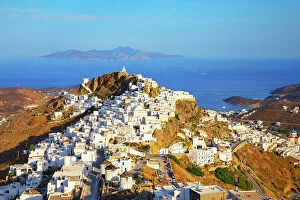 Cyclades Islands Collection: View of Chora village and the port of Livadi and Sifnos island in the distance, Chora