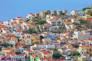 Chorio Prints: View over Chorio (upper town), Chorio, Symi Island, Dodecanese Islands, Greece