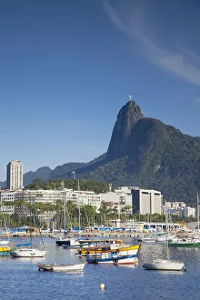 View of Christ the Redeemer statue across Botafogo Bay, Rio de Janeiro, Brazil
