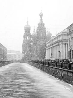 Black and White Gallery: View towards Church of our Saviour on the spilled blood, Saint Petersburg, Russia
