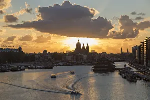 View of Church of St Nicholas and Oosterdok (East Dock), Amsterdam, Netherlands
