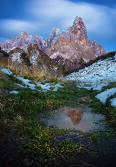 Trentino Alto Adige Collection: A view of Cimon della Pala from Cavallazza at twilight, Passo Rolle, Trento, Trentino Alto Adige