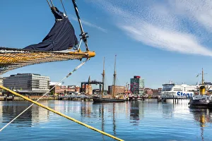 View towards the city and harbour, Kiel, Baltic coast, Schleswig-Holstein, Germany