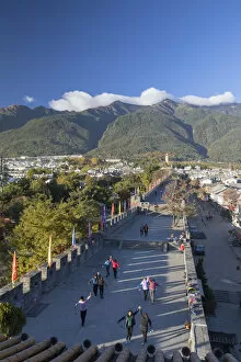 View of City Walls and Cang Mountains, Dali, Yunnan, China