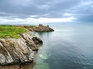 View over the coast towards The Black Castle, Wicklow, County Wicklow, Ireland