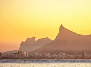 Silhouette Collection: View towards Corcovado Mountain and Pedra da Gavea at sunset, seen from Niteroi