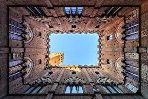 View from the courtyard of Public Building of Siena. Europe. Italy. Tuscany. Siena