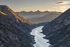 Alpi Prints: View from Crap del la Par√®of Livigno lake and mountains, Sondrio