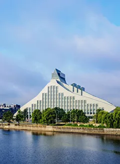 Latvian Prints: View over Daugava River towards National Library of Latvia, Riga, Latvia