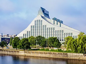 View over Daugava River towards National Library of Latvia, Riga, Latvia