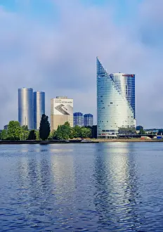 Latvian Prints: View over Daugava River towards Swedbank Building, Riga, Latvia