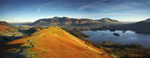 View over Derwent Water from Cat Bells, Lake District National Park, Cumbria, England
