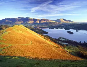 View over Derwent Water from Cat Bells, Lake District National Park, Cumbria, England