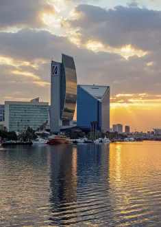 Deira Prints: View over Dubai Creek towards Deira at sunrise, Dubai, United Arab Emirates