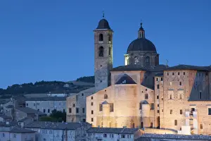 View of Duomo (Cathedral) at dusk, Urbino (UNESCO World Heritage Site), Le Marche, Italy