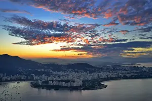 View at dusk from Sugar Loaf Mountain to Flamengo with Botafogo Bay, Rio de Janeiro