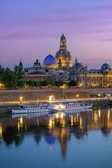 Saxony Prints: View across the Elbe river to the Academy of Fine Arts & Frauenkirche Dresden